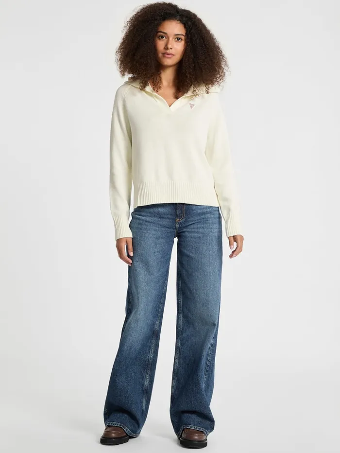 GUESS Hoodies and Sweaters Mini Triangle Polo Sweater White 8211 Women