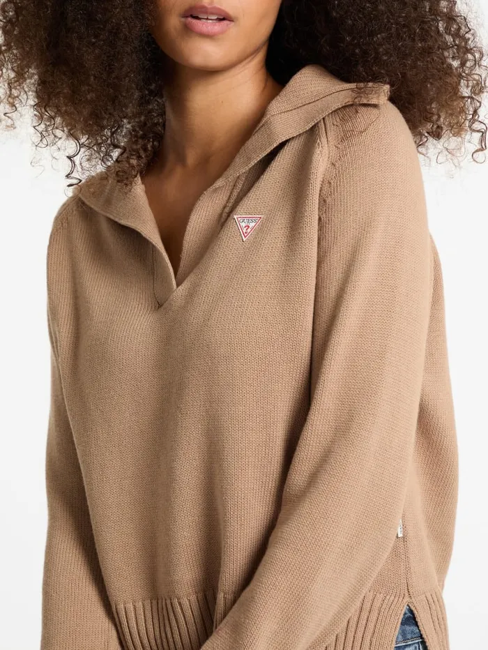 GUESS Hoodies and Sweaters Mini Triangle Polo Sweater White 8211 Women