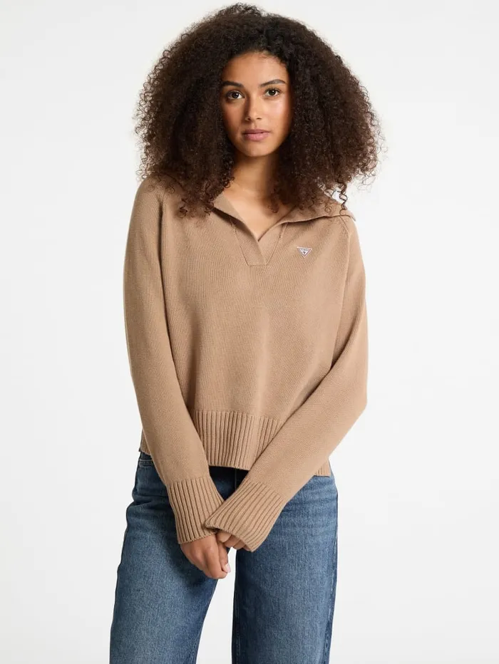 GUESS Hoodies and Sweaters Mini Triangle Polo Sweater White 8211 Women