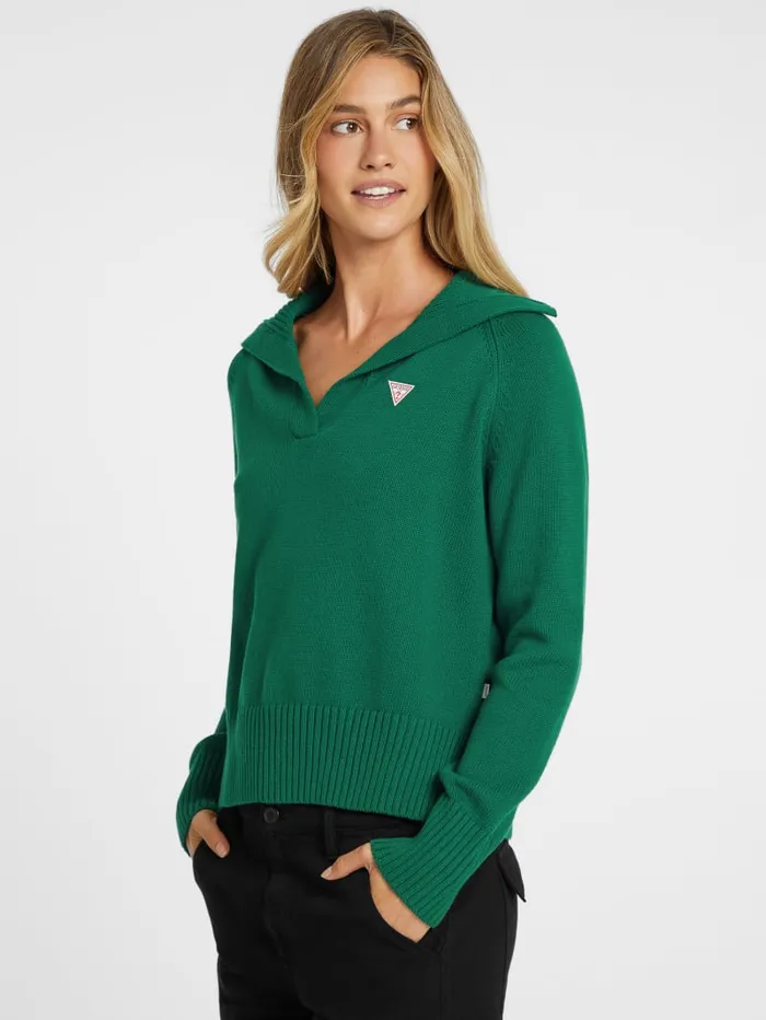 GUESS Hoodies and Sweaters Mini Triangle Polo Sweater White 8211 Women