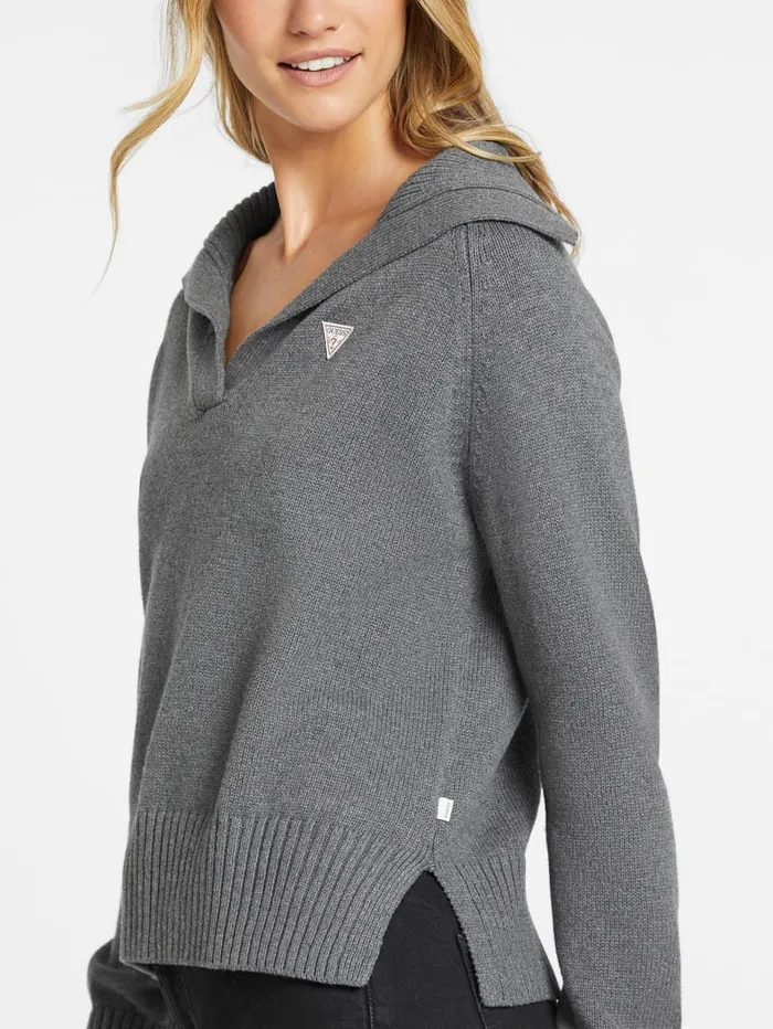 GUESS Hoodies and Sweaters Mini Triangle Polo Sweater White 8211 Women