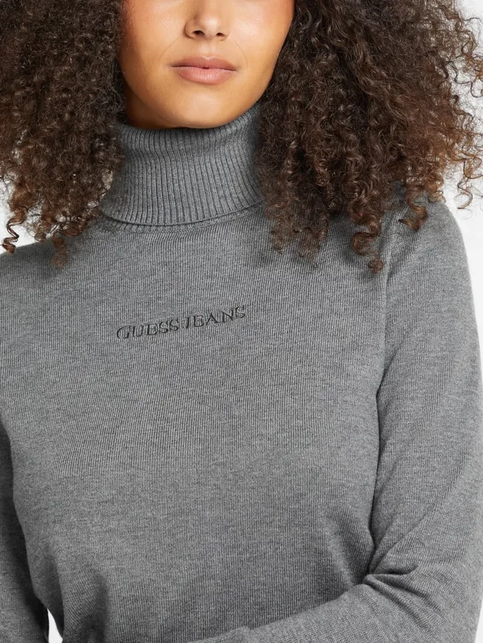 GUESS Hoodies and Sweaters Silk And WoolBlend Turtleneck Logo Sweater Gray 8211 Women