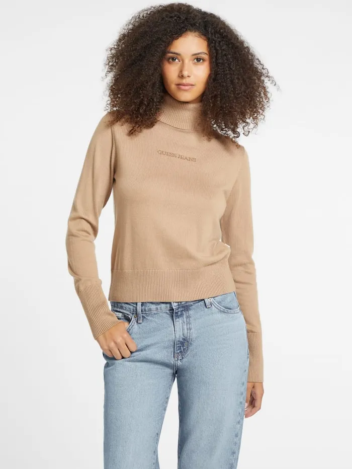GUESS Hoodies and Sweaters Silk And WoolBlend Turtleneck Logo Sweater Gray 8211 Women