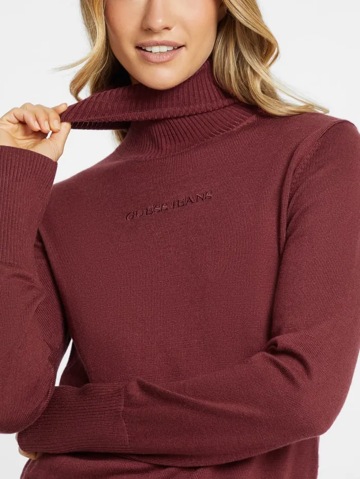 GUESS Hoodies and Sweaters Silk And WoolBlend Turtleneck Logo Sweater Gray 8211 Women