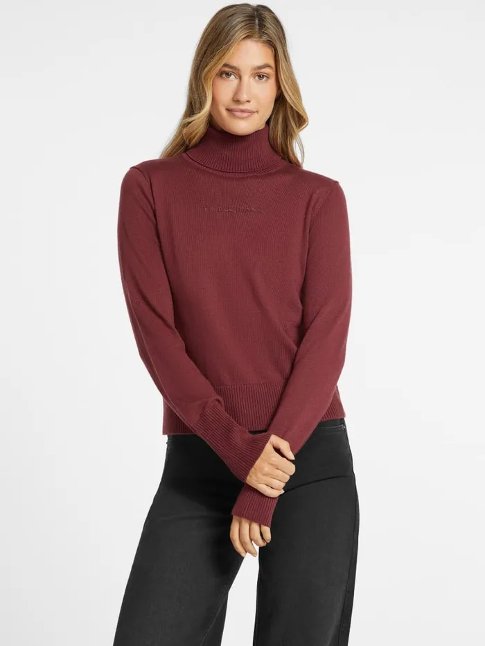 GUESS Hoodies and Sweaters Silk And WoolBlend Turtleneck Logo Sweater Red 8211 Women