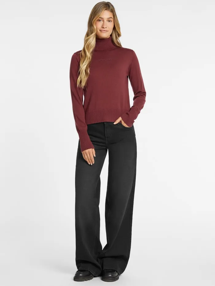 GUESS Hoodies and Sweaters Silk And WoolBlend Turtleneck Logo Sweater Red 8211 Women