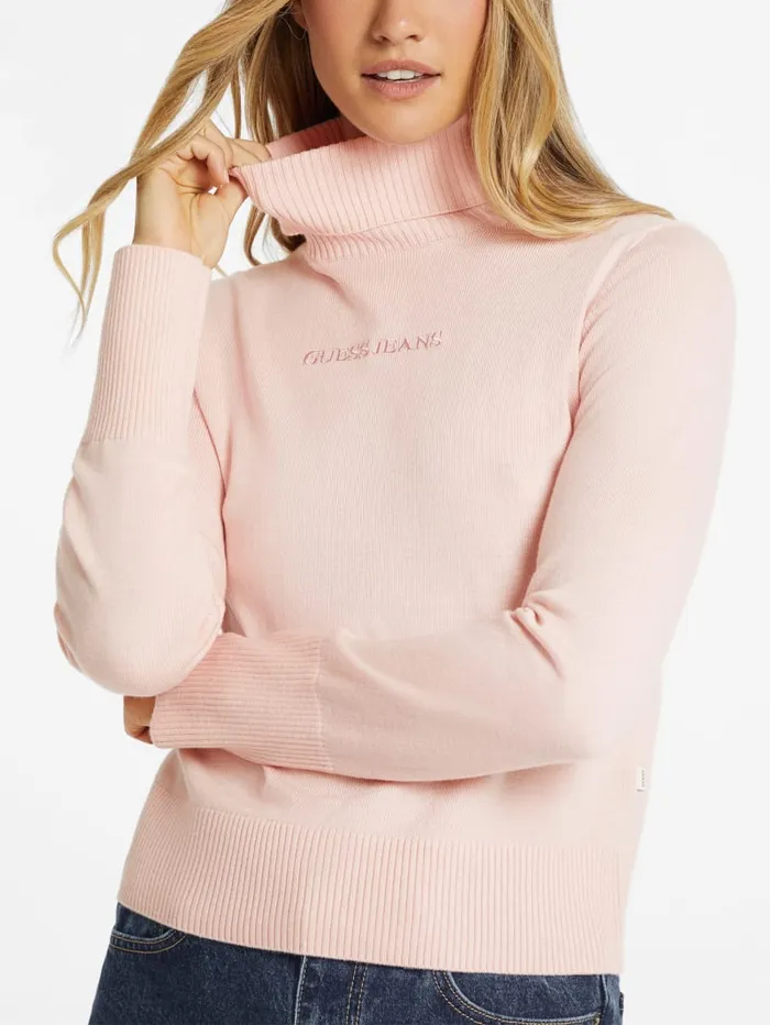 GUESS Hoodies and Sweaters Silk And WoolBlend Turtleneck Logo Sweater Red 8211 Women