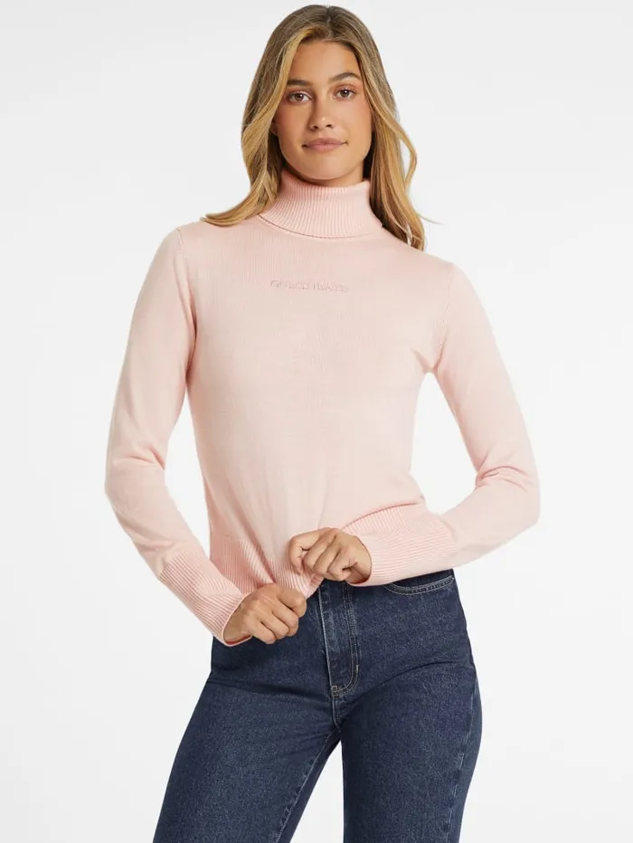 GUESS Hoodies and Sweaters Silk And WoolBlend Turtleneck Logo Sweater Red 8211 Women