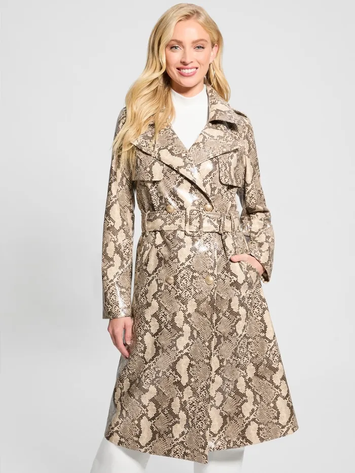 GUESS Jackets and Coats Briana FauxLeather Trench Coat Beige 8211 Women