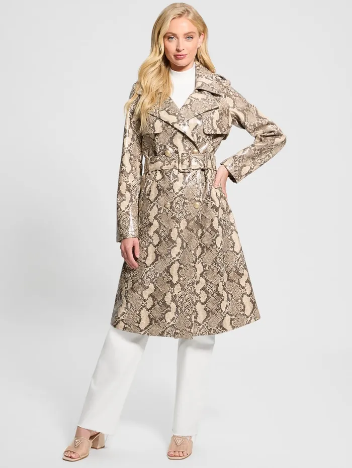 GUESS Jackets and Coats Briana FauxLeather Trench Coat Beige 8211 Women