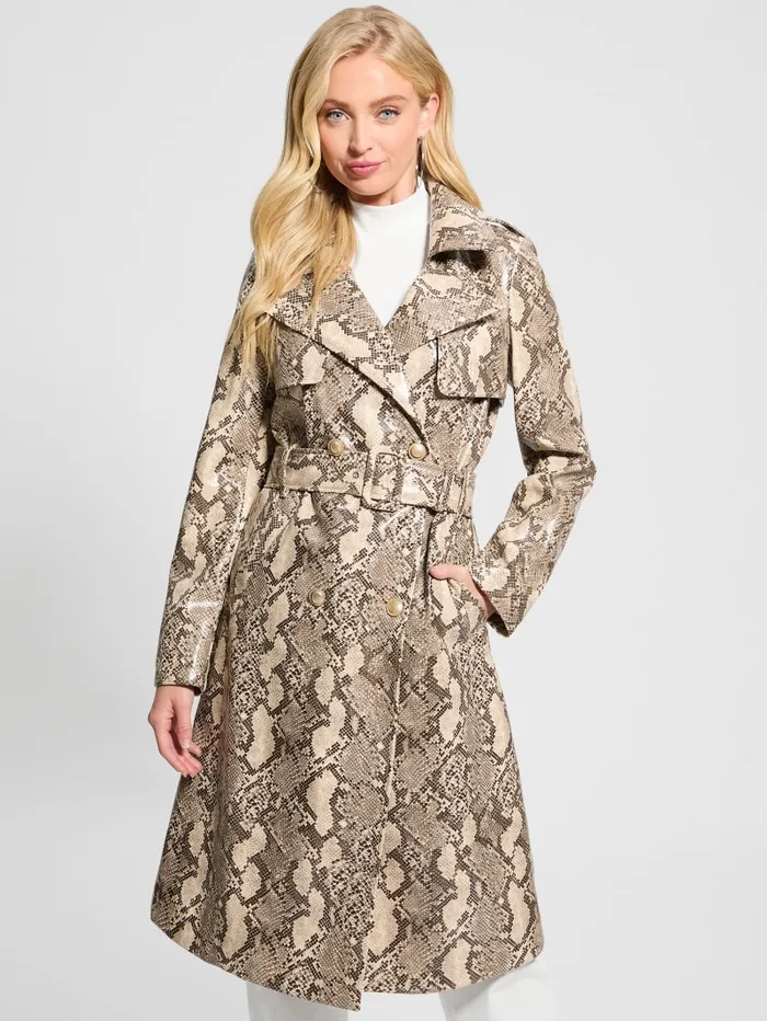 GUESS Jackets and Coats Briana FauxLeather Trench Coat Beige 8211 Women