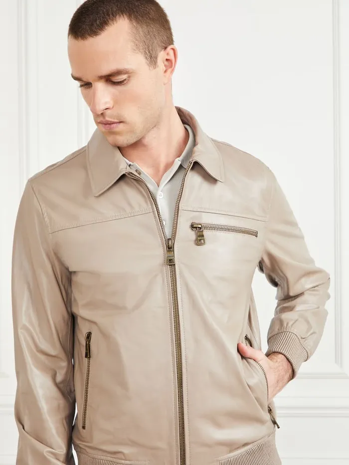 GUESS Jackets and Coats Leather Flight Jacket Beige 8211 Men