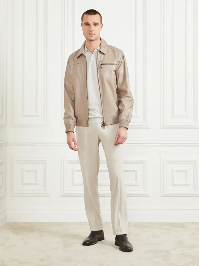 GUESS Jackets and Coats Leather Flight Jacket Beige 8211 Men