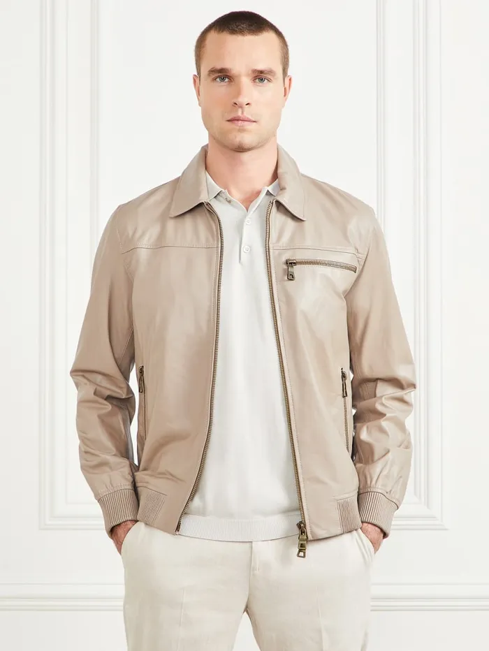GUESS Jackets and Coats Leather Flight Jacket Beige 8211 Men