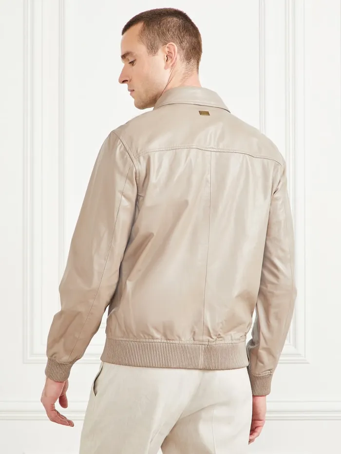 GUESS Jackets and Coats Leather Flight Jacket Beige 8211 Men