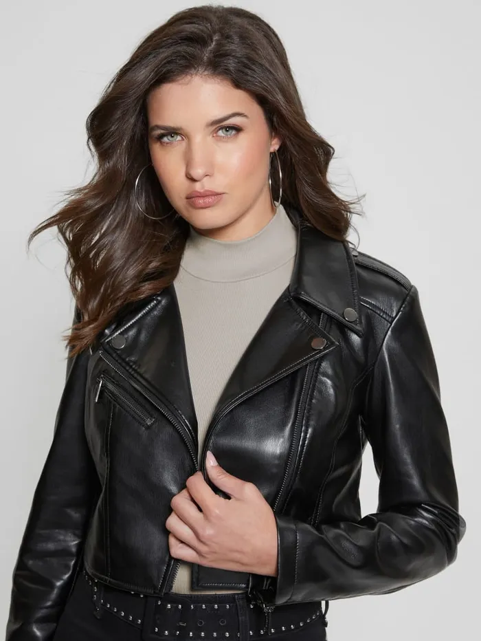 GUESS Jackets and Coats Rochelle FauxLeather Moto Jacket Black 8211 Women