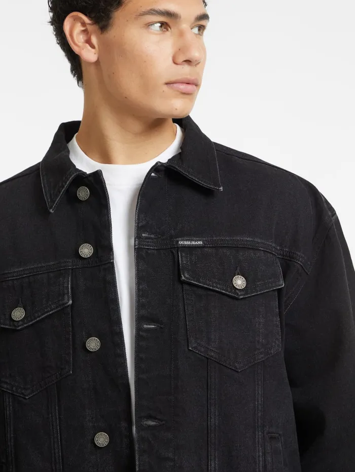 GUESS Jeans and Denim Oversized Denim Trucker Jacket Black 8211 Men