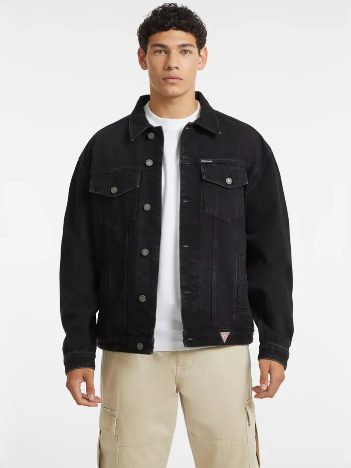 GUESS Jeans and Denim Oversized Denim Trucker Jacket Black 8211 Men