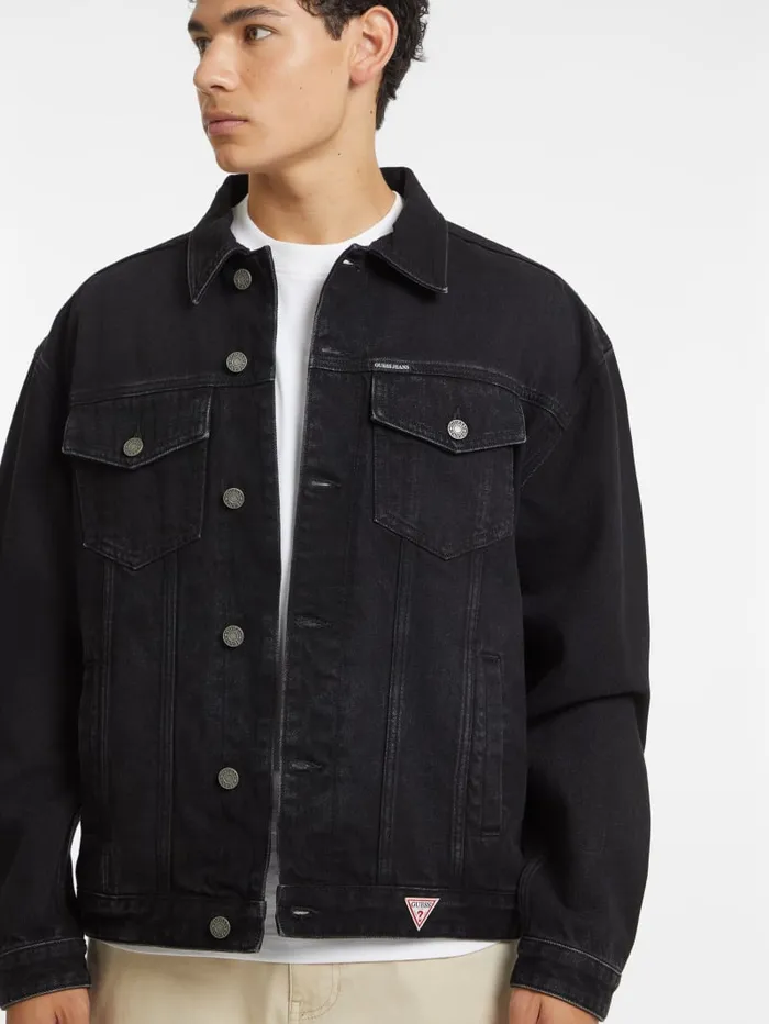 GUESS Jeans and Denim Oversized Denim Trucker Jacket Black 8211 Men