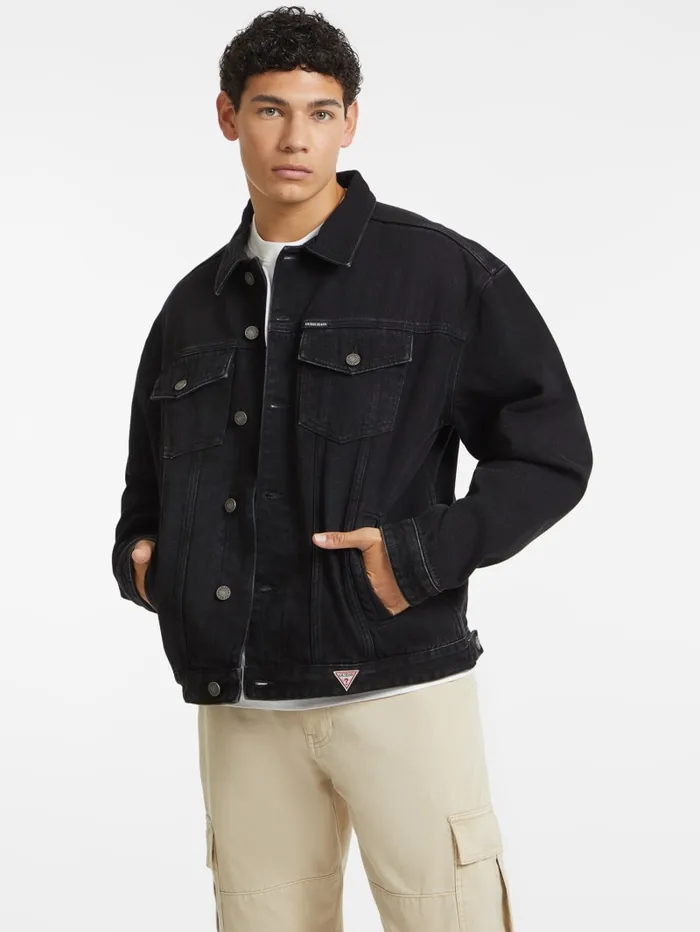 GUESS Jeans and Denim Oversized Denim Trucker Jacket Black 8211 Men