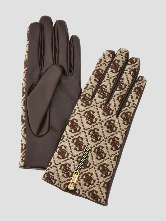 GUESS Sale Izzy Jacquard Quattro G Gloves Brown 8211 Women