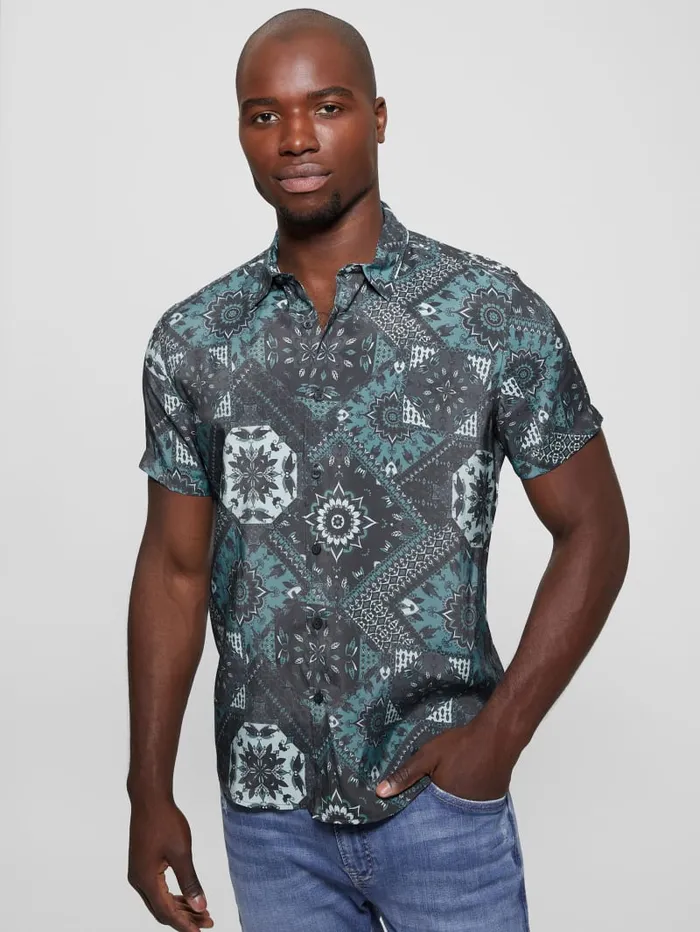 GUESS Shirts Eco Sandwash Shashiko Shirt Blue 8211 Men