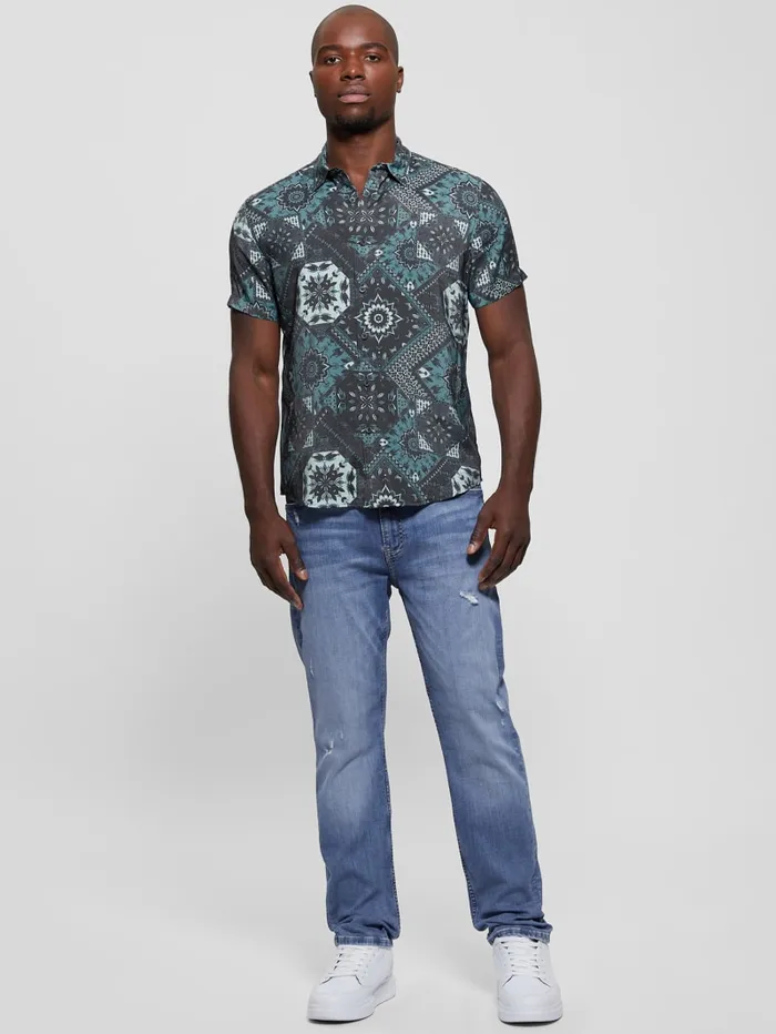 GUESS Shirts Eco Sandwash Shashiko Shirt Blue 8211 Men