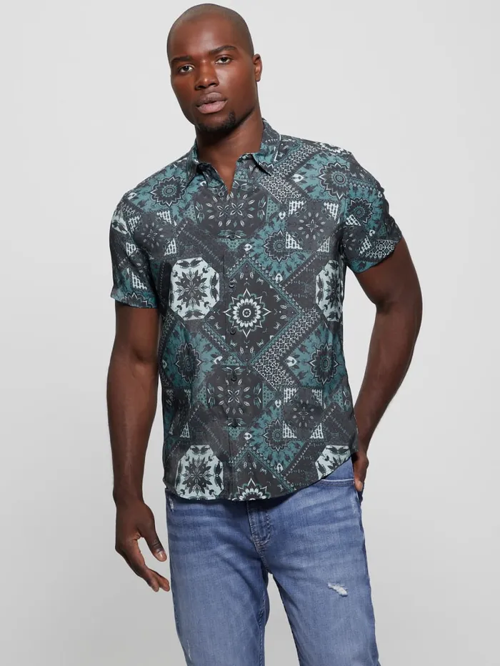 GUESS Shirts Eco Sandwash Shashiko Shirt Blue 8211 Men