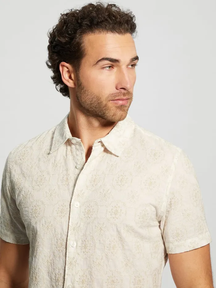GUESS Shirts Mosaic Embroidered Shirt Beige 8211 Men