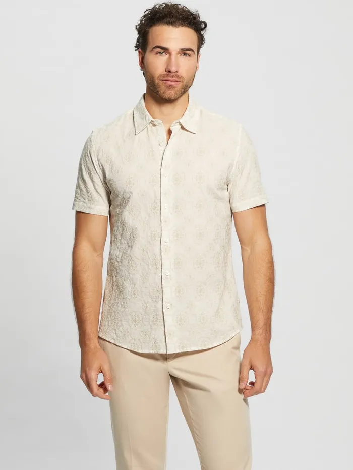 GUESS Shirts Mosaic Embroidered Shirt Beige 8211 Men