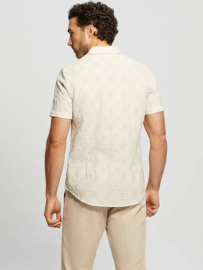 GUESS Shirts Mosaic Embroidered Shirt Beige 8211 Men