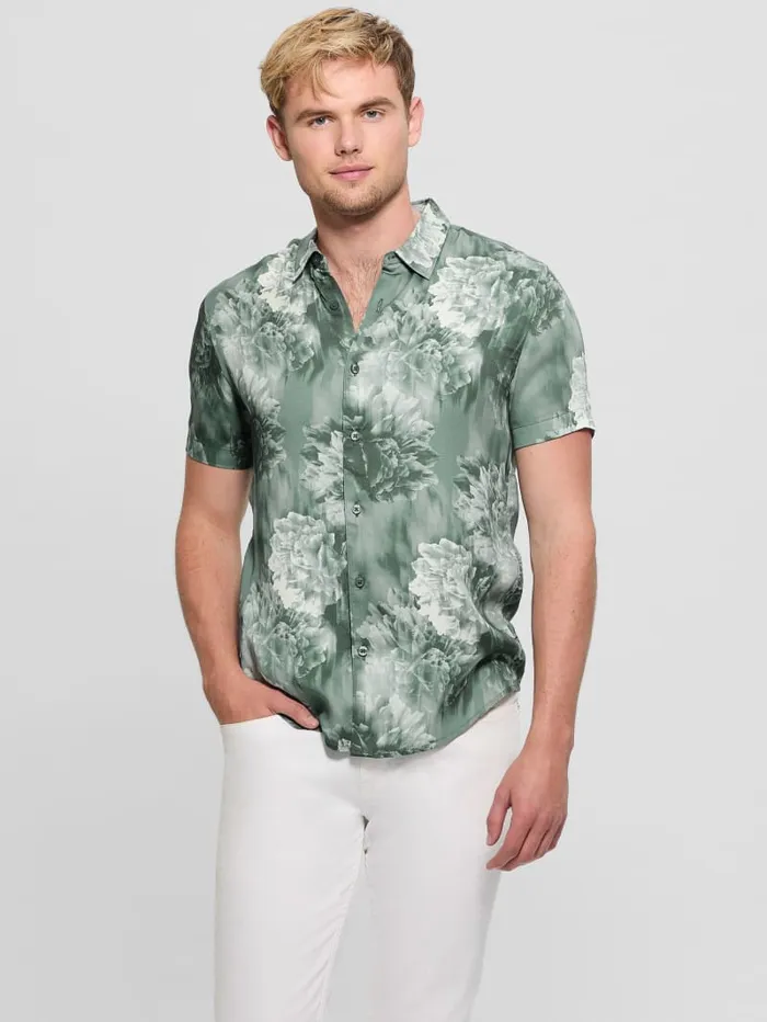 GUESS Shirts Sateen Floral Shirt Green 8211 Men