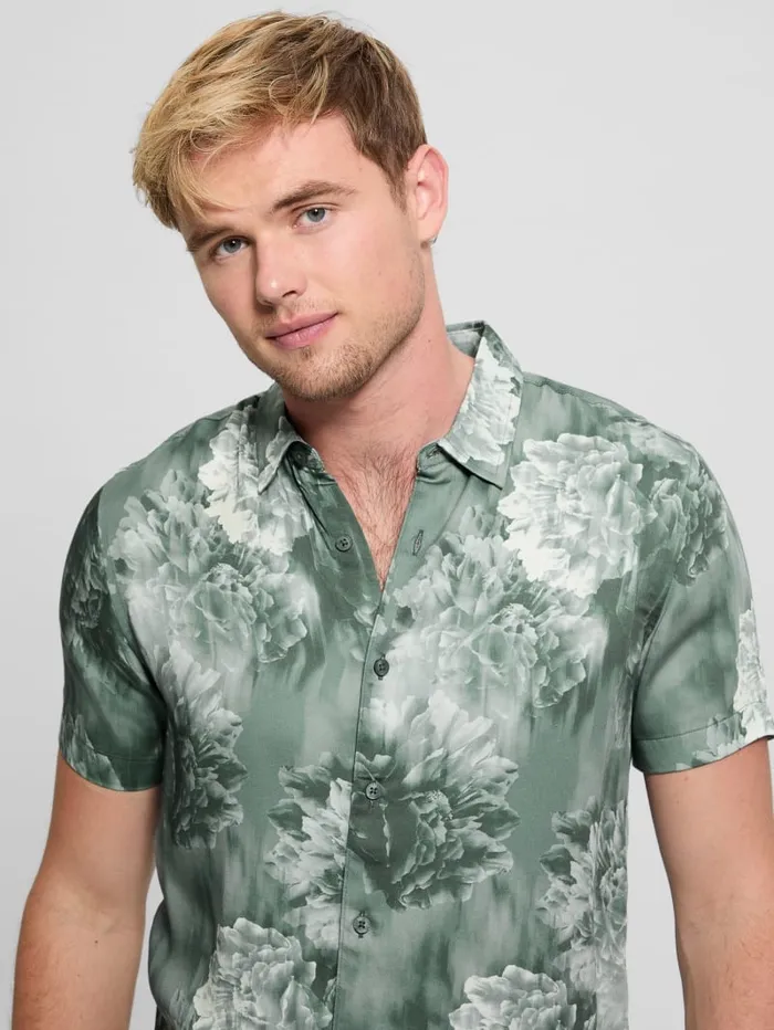 GUESS Shirts Sateen Floral Shirt Green 8211 Men