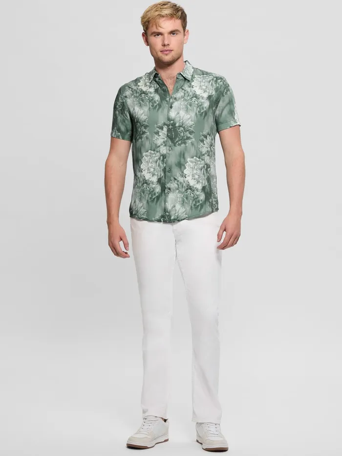 GUESS Shirts Sateen Floral Shirt Green 8211 Men