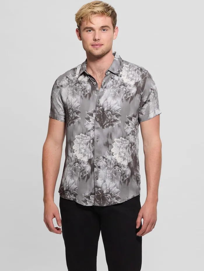 GUESS Shirts Sateen Floral Shirt Green 8211 Men