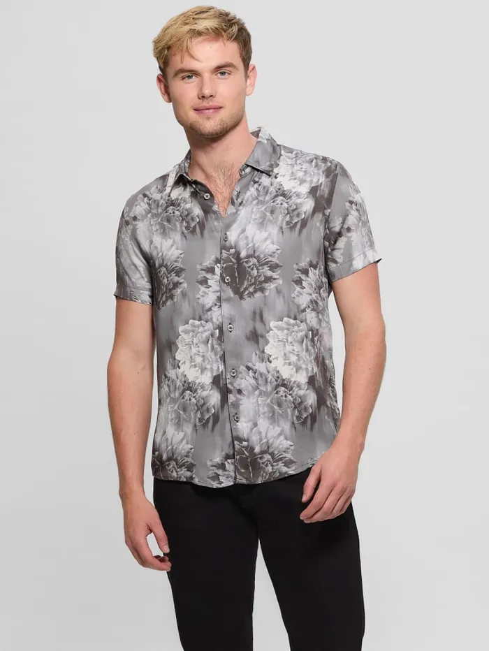 GUESS Shirts Sateen Floral Shirt Green 8211 Men