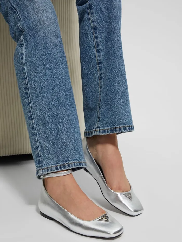 GUESS Shoes Metallic Ankle Strap Ballet Flats Silver 8211 Women
