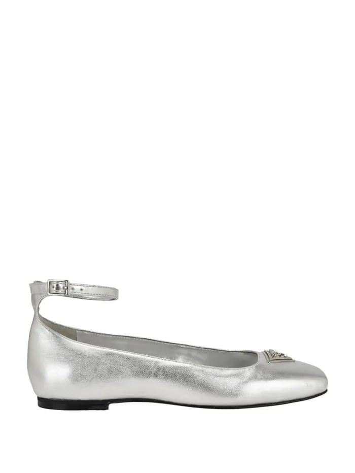 GUESS Shoes Metallic Ankle Strap Ballet Flats Silver 8211 Women