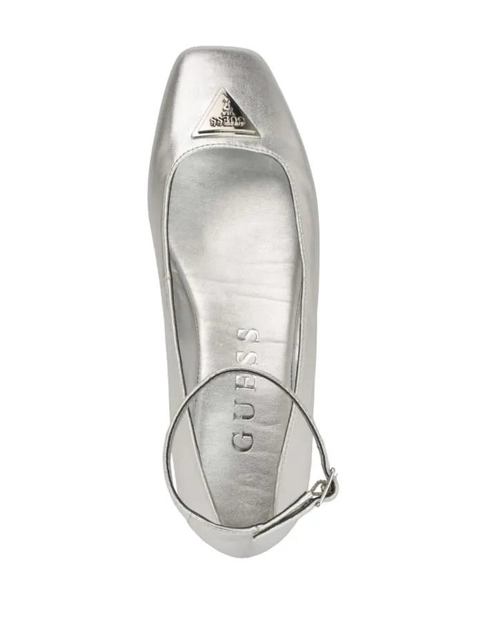 GUESS Shoes Metallic Ankle Strap Ballet Flats Silver 8211 Women