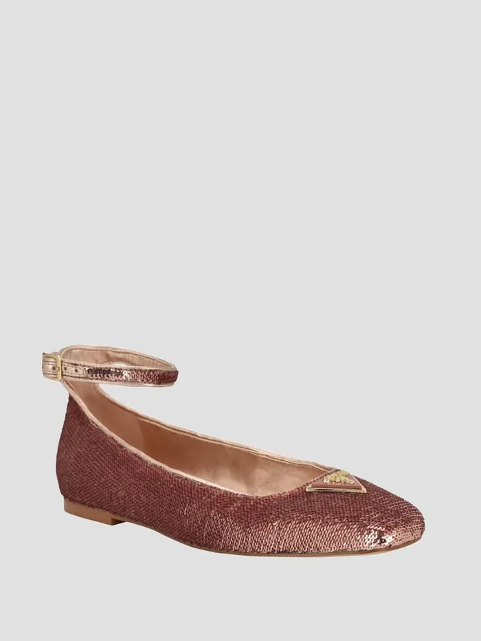GUESS Shoes Sequin Ankle Strap Ballet Flats Black 8211 Women