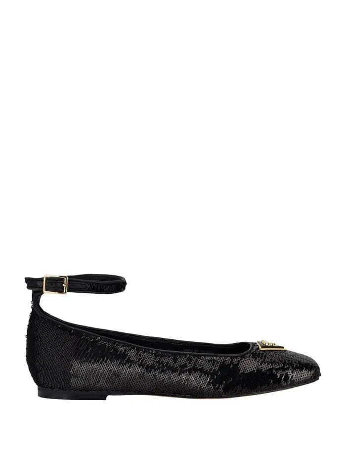 GUESS Shoes Sequin Ankle Strap Ballet Flats Black 8211 Women