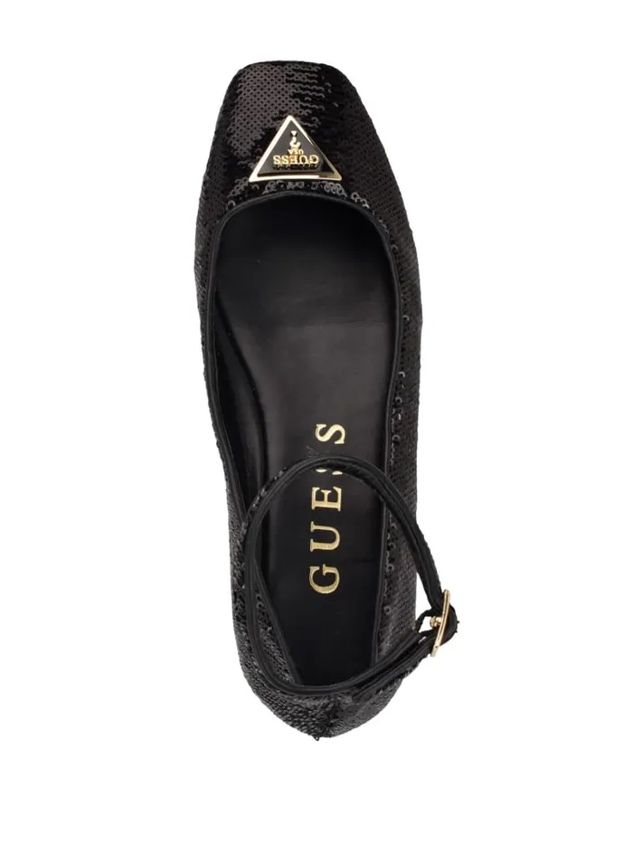 GUESS Shoes Sequin Ankle Strap Ballet Flats Black 8211 Women