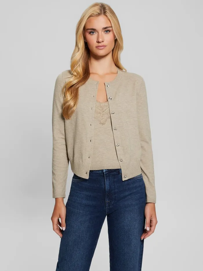 GUESS Sweaters and Knits Eco Mena Crewneck Cardigan Brown 8211 Women