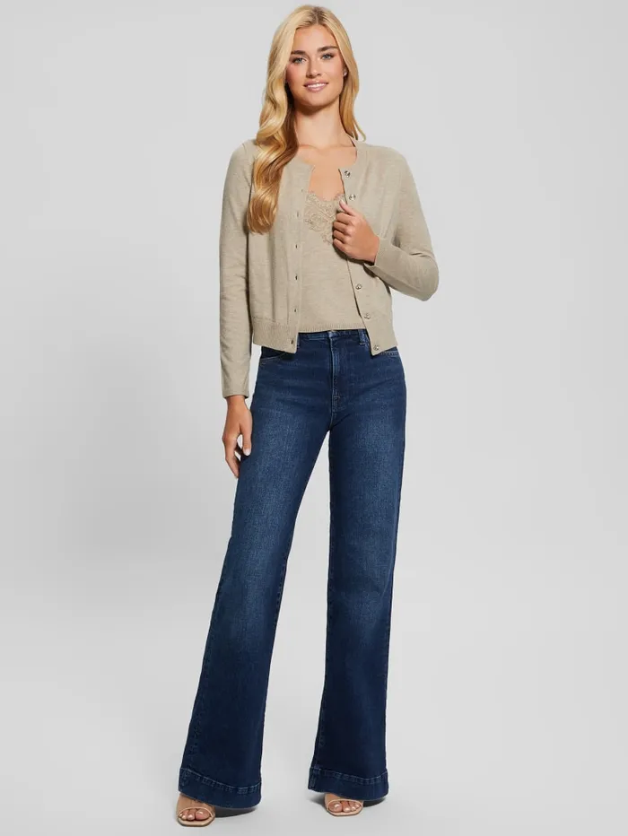GUESS Sweaters and Knits Eco Mena Crewneck Cardigan Brown 8211 Women