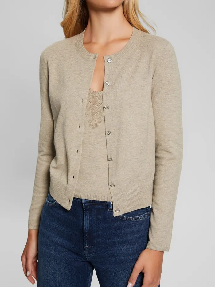 GUESS Sweaters and Knits Eco Mena Crewneck Cardigan Brown 8211 Women