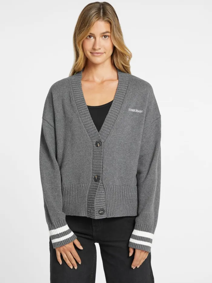 GUESS Sweaters and Knits Embroidered Logo Varsity Cardigan White 8211 Women