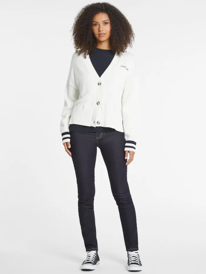 GUESS Sweaters and Knits Embroidered Logo Varsity Cardigan White 8211 Women