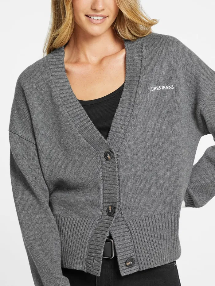 GUESS Sweaters and Knits Embroidered Logo Varsity Cardigan White 8211 Women
