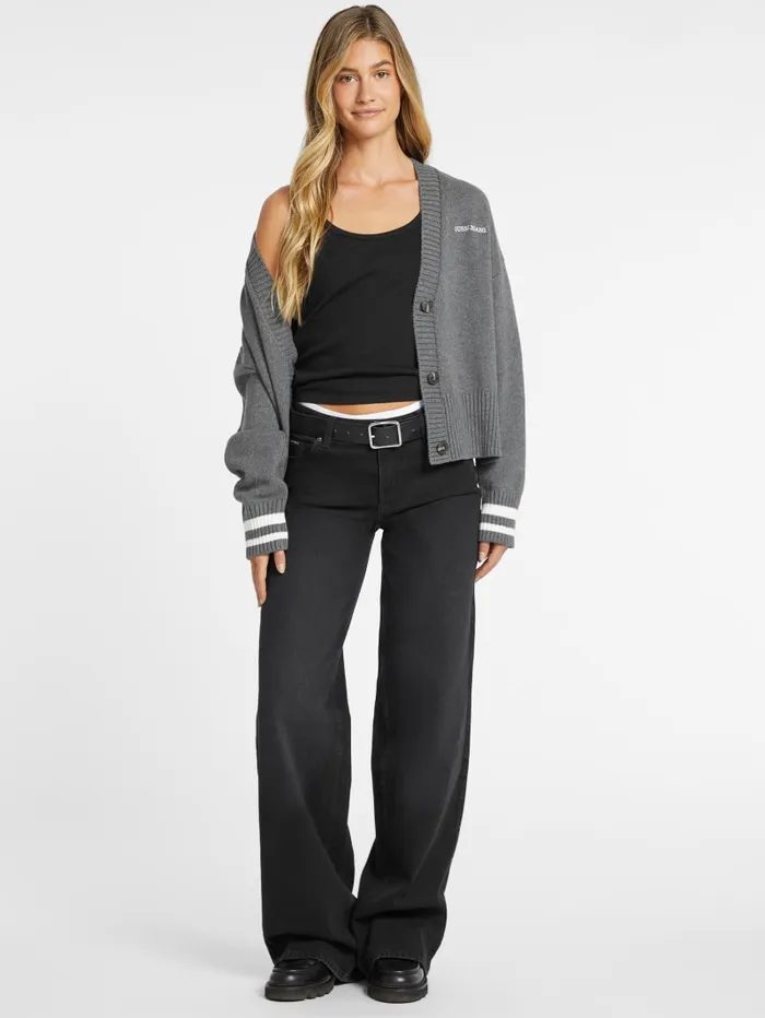 GUESS Sweaters and Knits Embroidered Logo Varsity Cardigan White 8211 Women