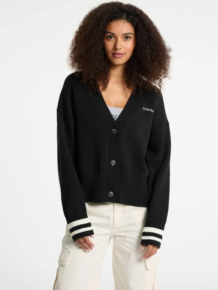 GUESS Sweaters and Knits Embroidered Logo Varsity Cardigan White 8211 Women